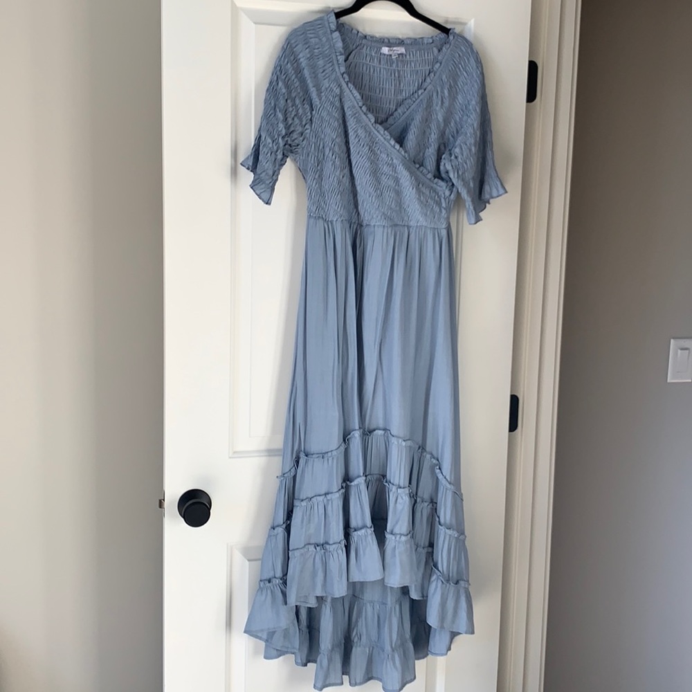 High low midi ruffle maternity dress